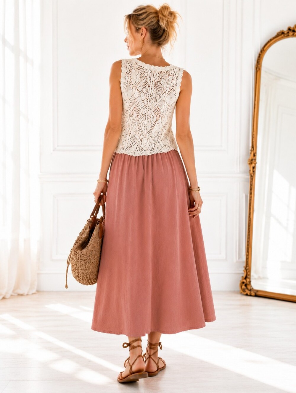 Color Me Cotton | Dusty Rose 100% Cotton Maxi Skirt | Size Small | Side Pockets - Picture 2 of 7